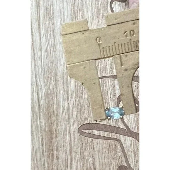 925 Sterling Silver Gold Vermeil Blue Topaz & Diamond Stud Post Earrings 1.2g - Picture 10 of 12